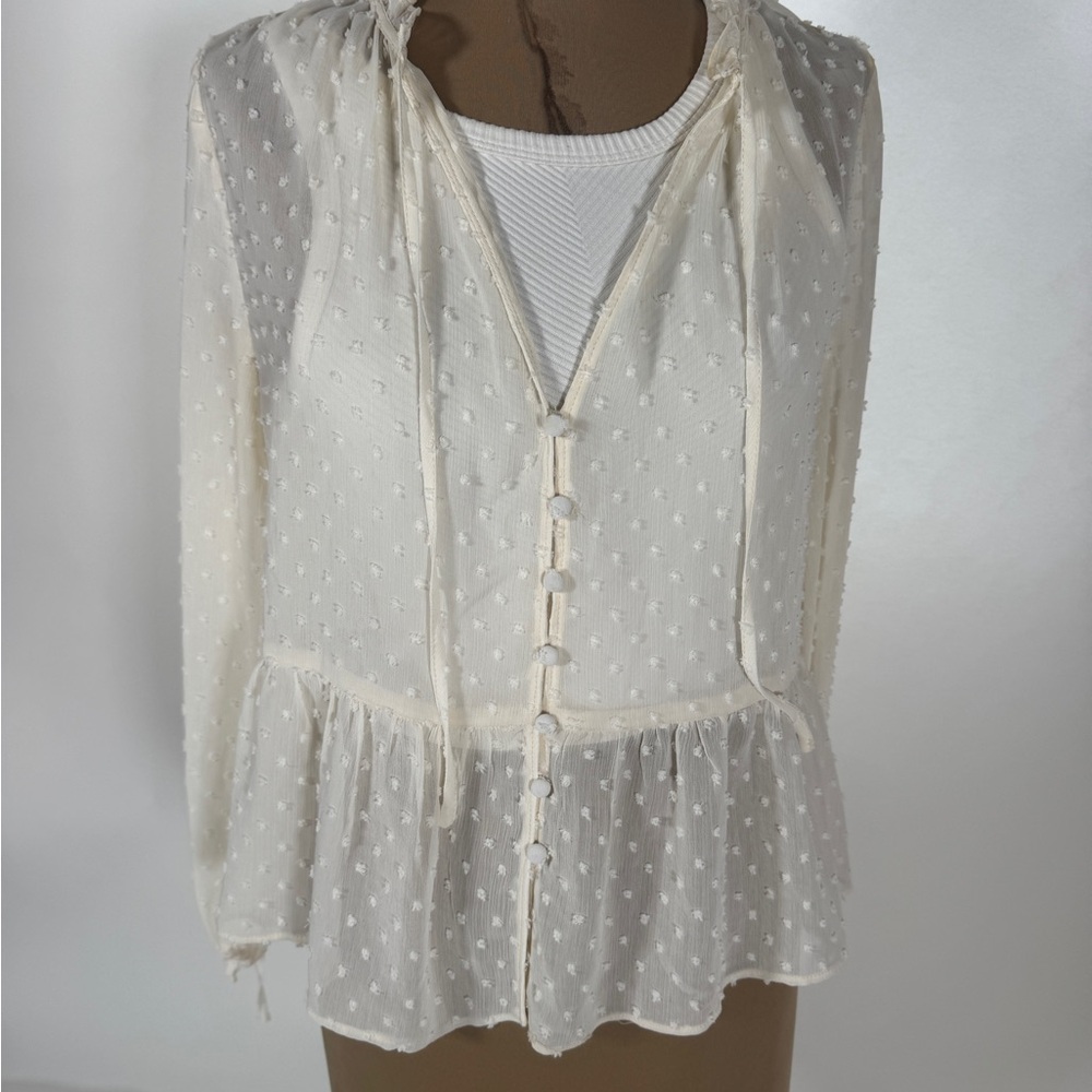 Zara Cream Sheer Button-Down Blouse